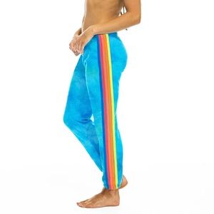 Aviator Nation - Hand Dyed 5 Stripe Women's Sweatpant in Tie Dye Neon Blue